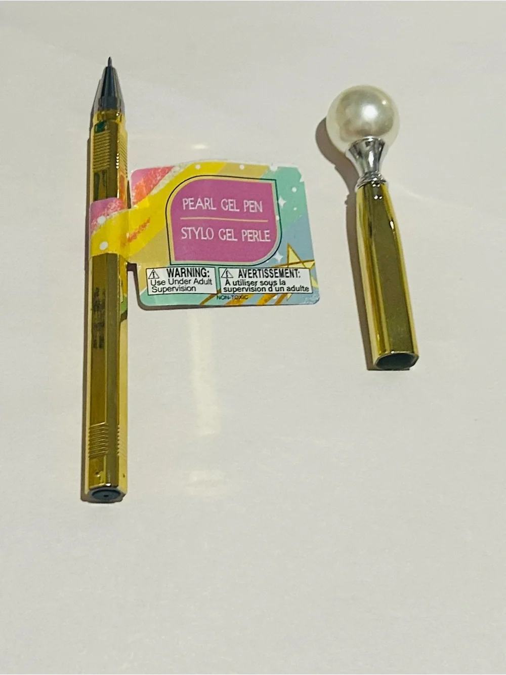 New 6 Pearl Gel Pens Gold Bottoms Pearl on Top Blue Ink Pen